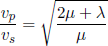 Gleichung 3.12: Verhältnis von P- und S-Wellengeschwindigkeit