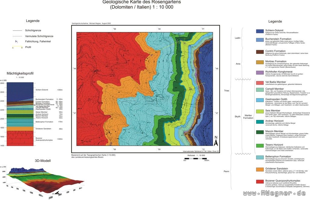 Geologische Karte ohne quartäre Sedimente der westlichen Rosengartengruppe