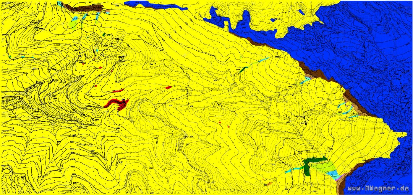 Geologische Karte mit quartären Sedimenten der nordwestlichen Rosengartengruppe / des Tschamintals