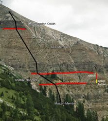Nordwestlich der Rosengartenhütte gelegener Aufschluss der Werfen-Formation